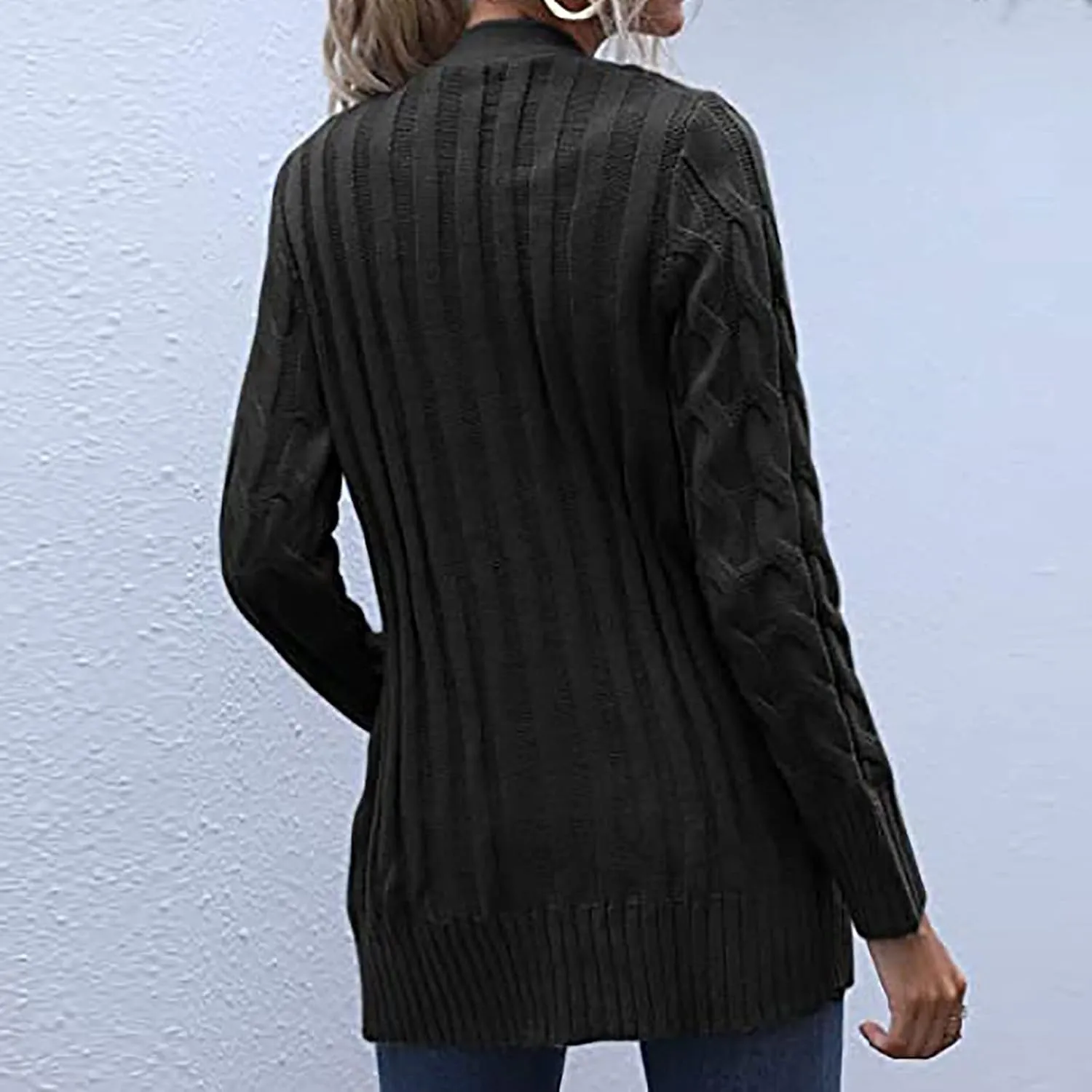 Women's Long Sleeve Cable Knit Cardigan Coats 2024 Fall Winter Fashion Button Down Chunky Soft Outwear with Pockets