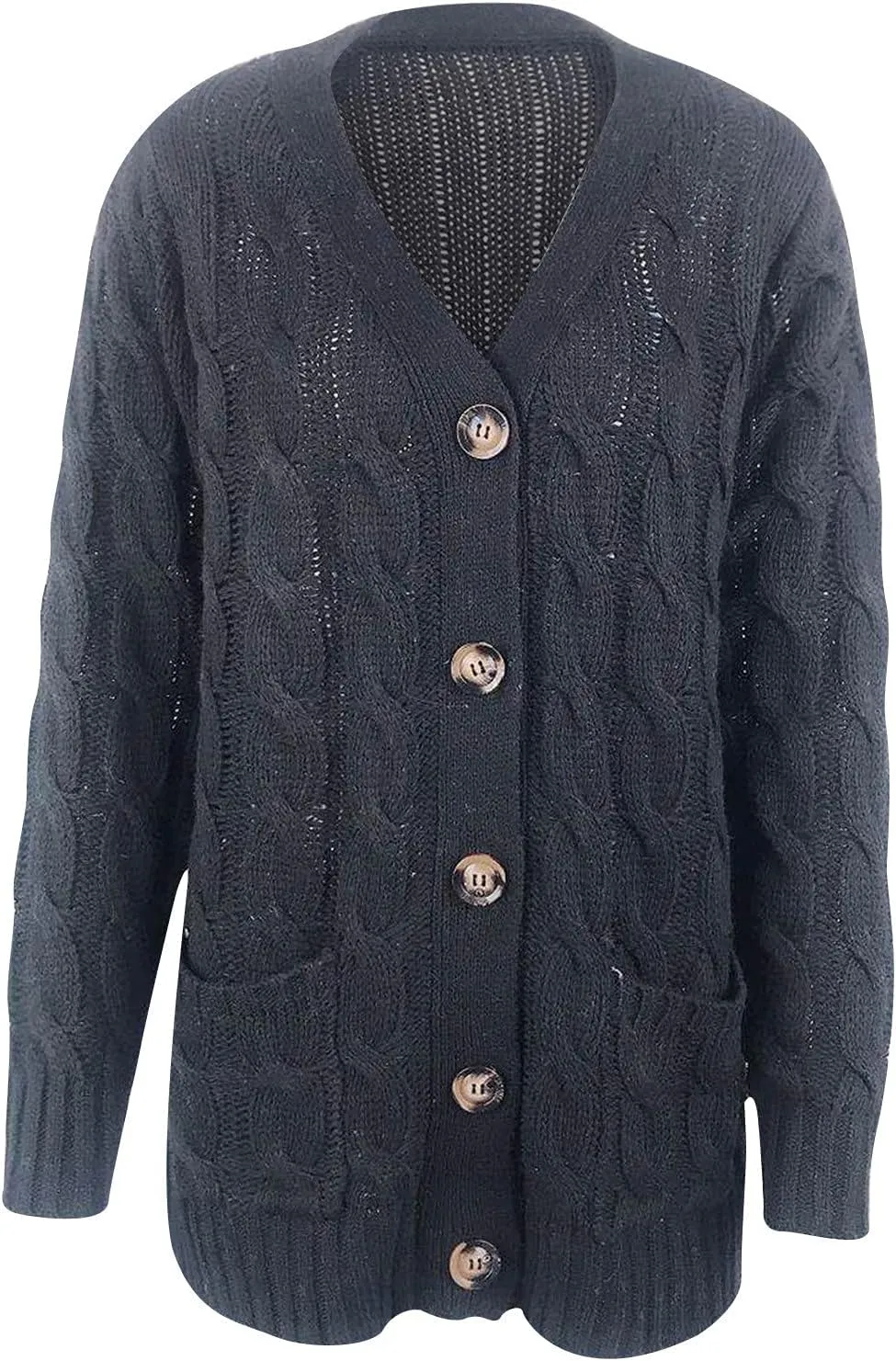 Women's Long Sleeve Cable Knit Cardigan Coats 2024 Fall Winter Fashion Button Down Chunky Soft Outwear with Pockets