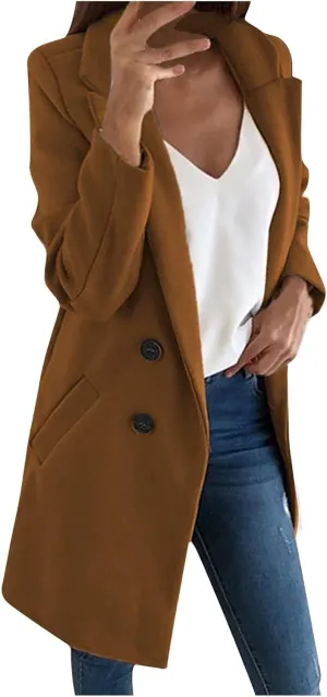 Womens Long Trench Coats Warm Wool Blend Pea Coat Dressy Coats Winter Coats Long Cardigan Jackets Peacoat Overcoats