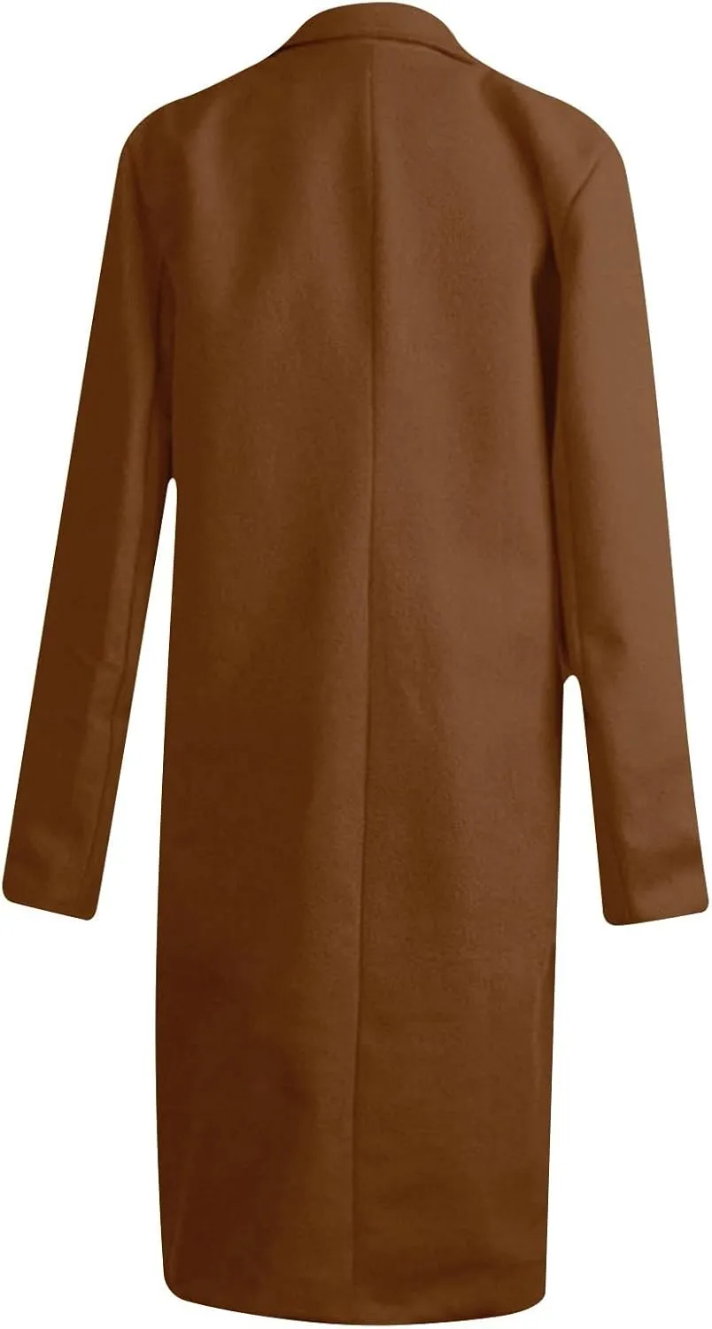 Womens Long Trench Coats Warm Wool Blend Pea Coat Dressy Coats Winter Coats Long Cardigan Jackets Peacoat Overcoats
