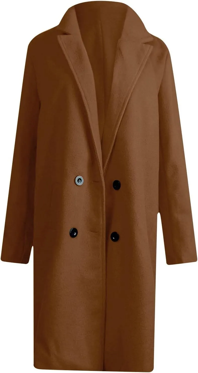 Womens Long Trench Coats Warm Wool Blend Pea Coat Dressy Coats Winter Coats Long Cardigan Jackets Peacoat Overcoats