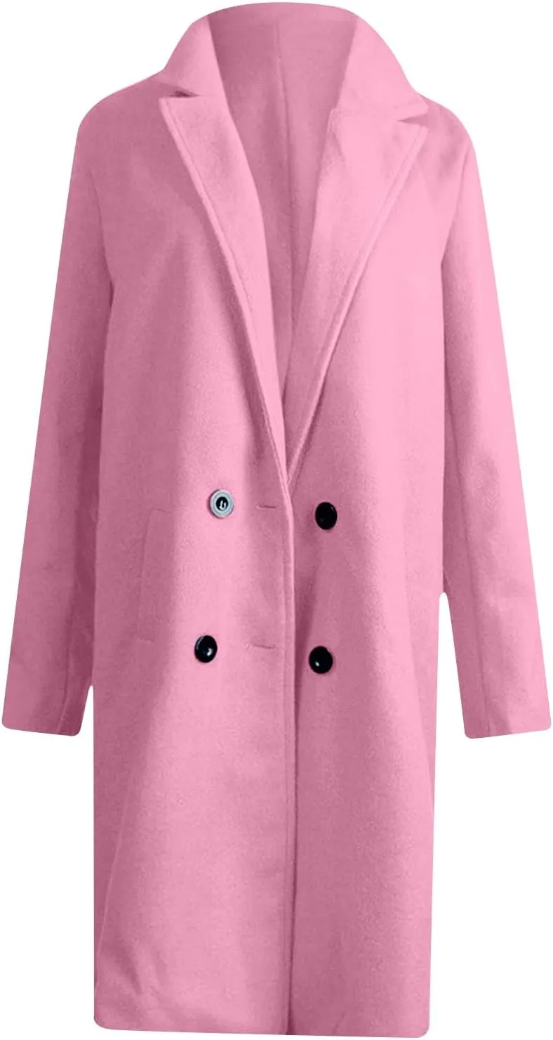 Womens Long Trench Coats Warm Wool Blend Pea Coat Dressy Coats Winter Coats Long Cardigan Jackets Peacoat Overcoats