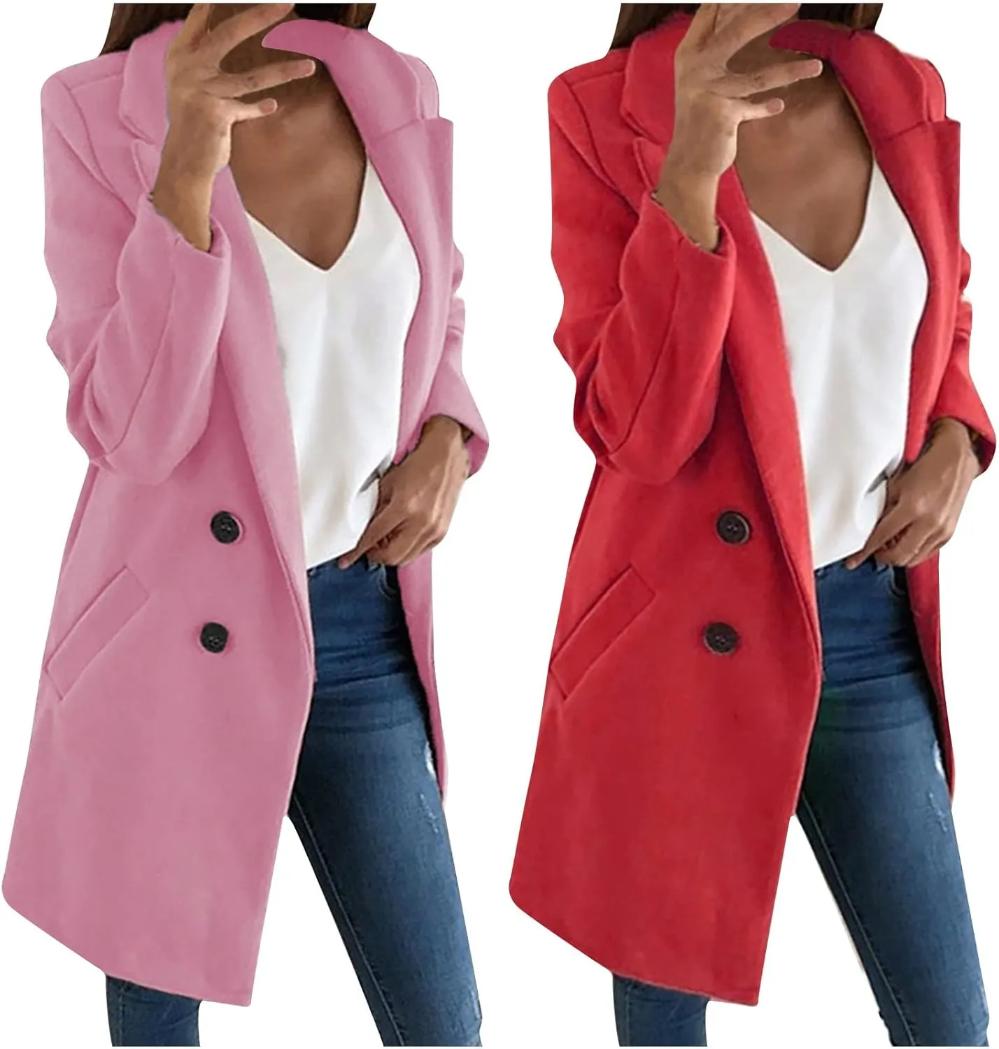 Womens Long Trench Coats Warm Wool Blend Pea Coat Dressy Coats Winter Coats Long Cardigan Jackets Peacoat Overcoats