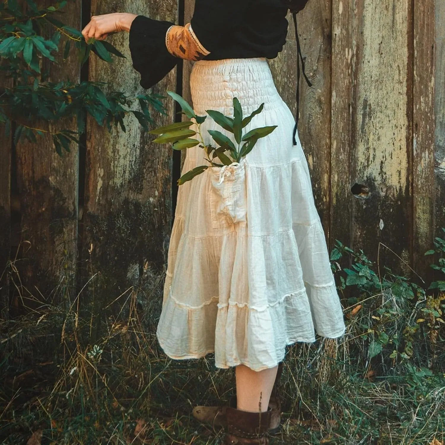 Womens Maxi Boho Skirt Long Pockets Hippie Bohemian Elastic Waist Gypsy Skirt Summer Flowy Pleated Tiered A Line Skirts