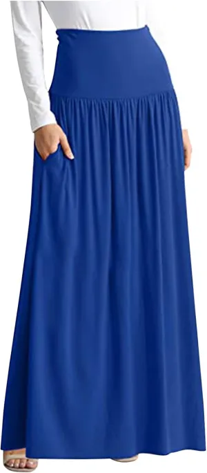 Womens Maxi Flowy Skirts High Waisted Boho Skirts with Pockets A Line Long Skirts Plus Size Casual Skirts Cruise Wear