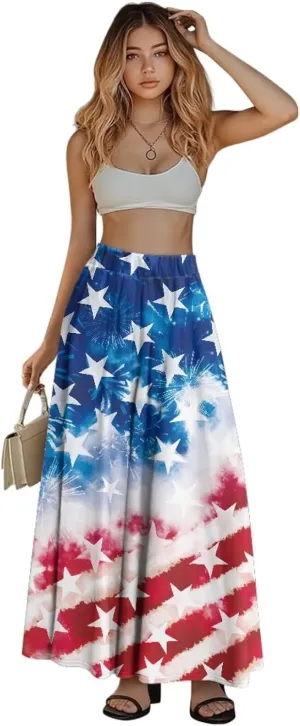 Women's Maxi Skirts Pleated High Waisted Casual Long Skirts Flowy Party Holiday Skirts with Pockets