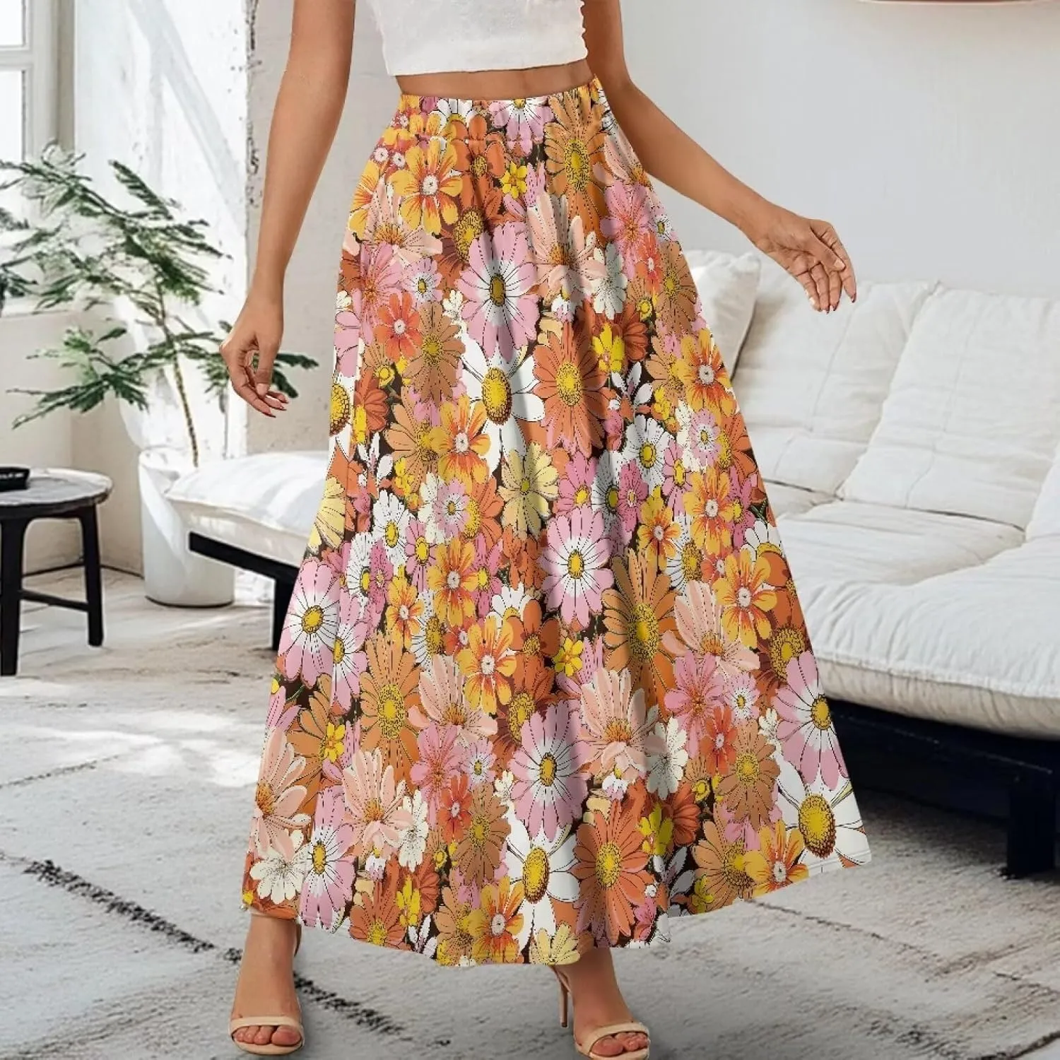 Women's Maxi Skirts Pleated High Waisted Casual Long Skirts Flowy Party Holiday Skirts with Pockets