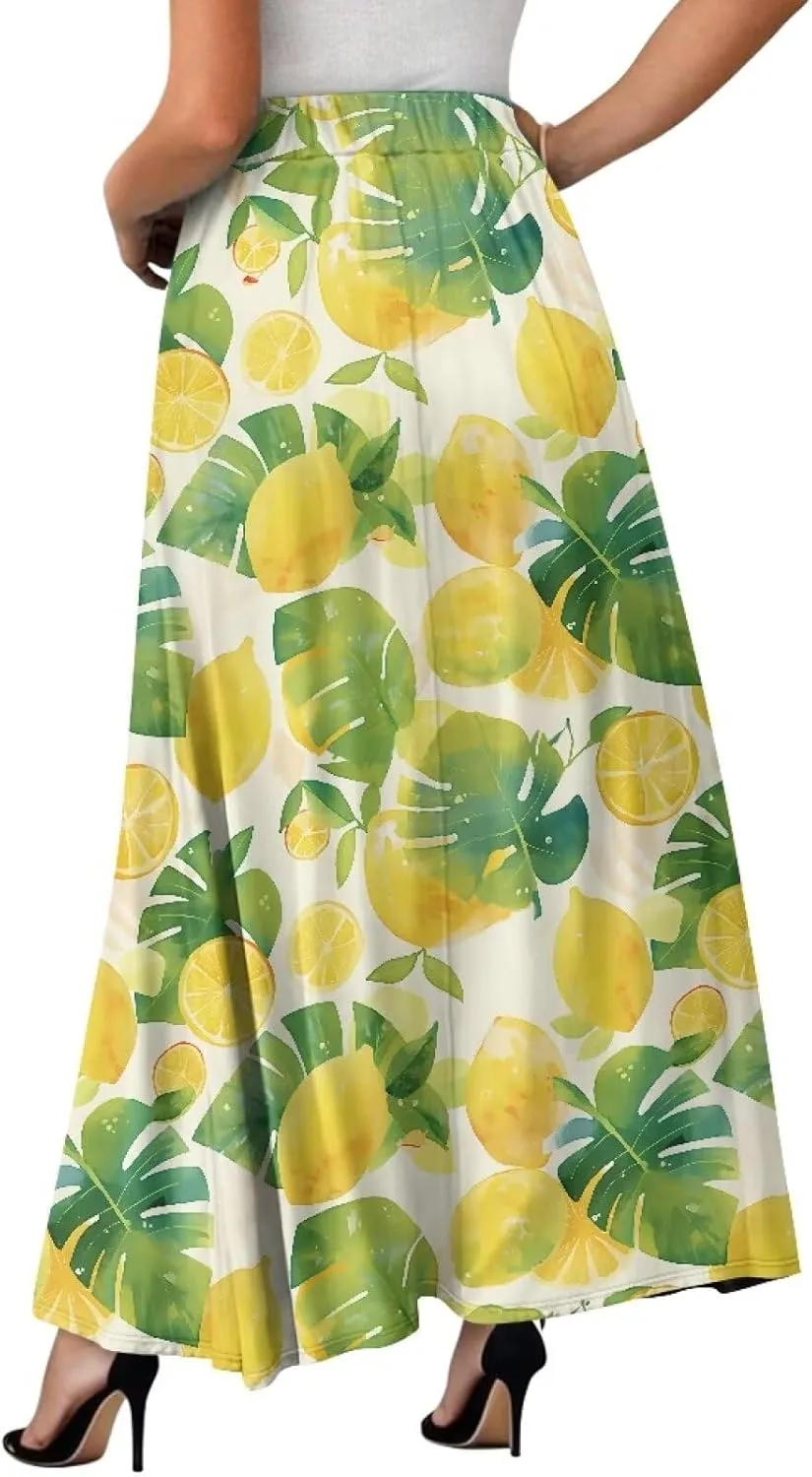 Women's Maxi Skirts Pleated High Waisted Casual Long Skirts Flowy Party Holiday Skirts with Pockets