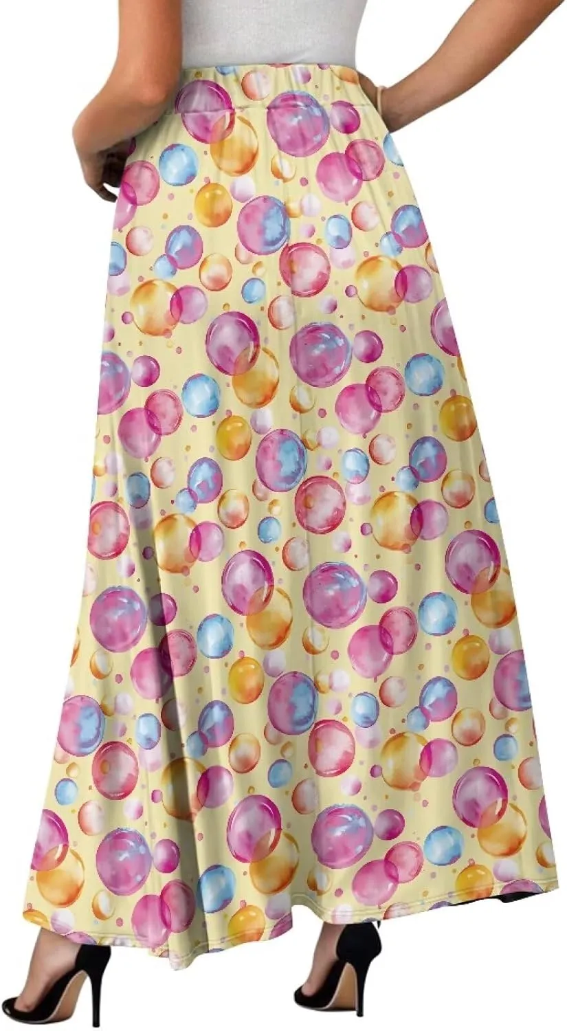 Women's Maxi Skirts Pleated High Waisted Casual Long Skirts Flowy Party Holiday Skirts with Pockets