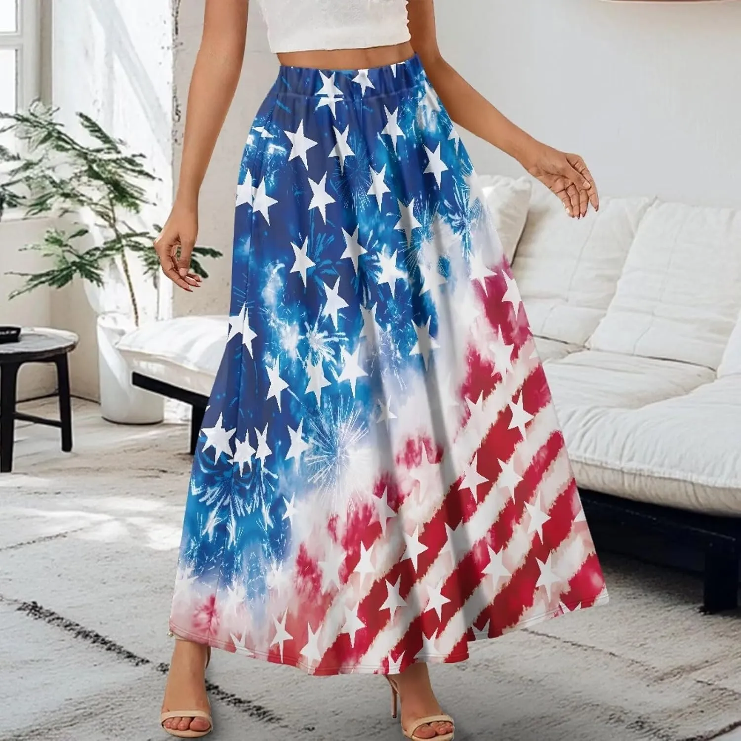 Women's Maxi Skirts Pleated High Waisted Casual Long Skirts Flowy Party Holiday Skirts with Pockets