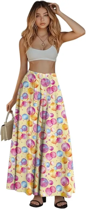 Women's Maxi Skirts Pleated High Waisted Casual Long Skirts Flowy Party Holiday Skirts with Pockets