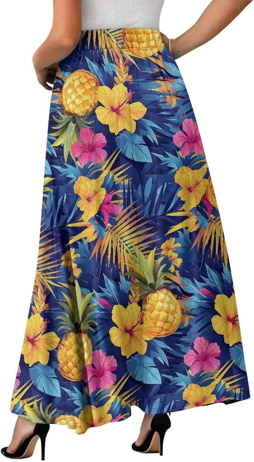 Women's Maxi Skirts Pleated High Waisted Casual Long Skirts Flowy Party Holiday Skirts with Pockets