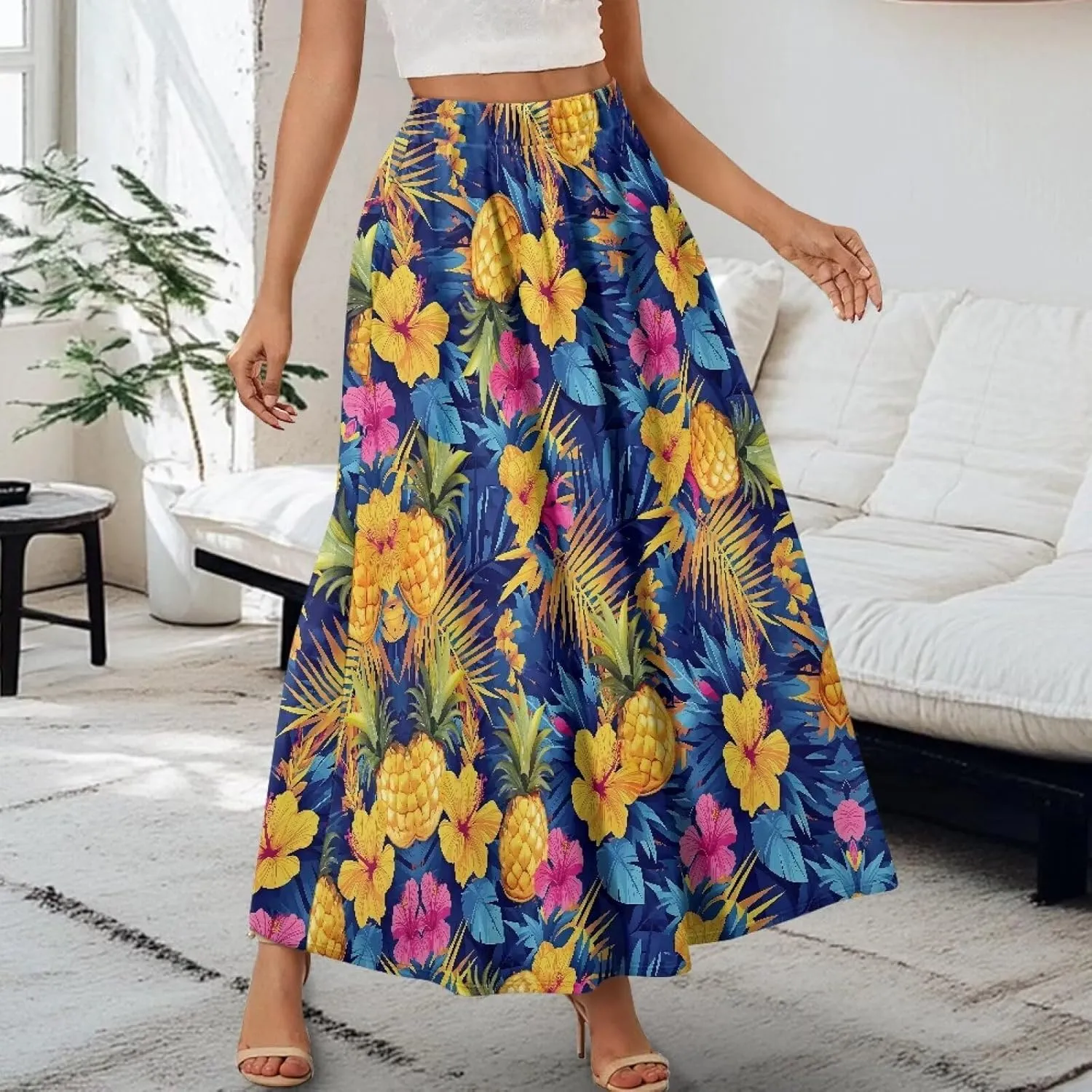 Women's Maxi Skirts Pleated High Waisted Casual Long Skirts Flowy Party Holiday Skirts with Pockets