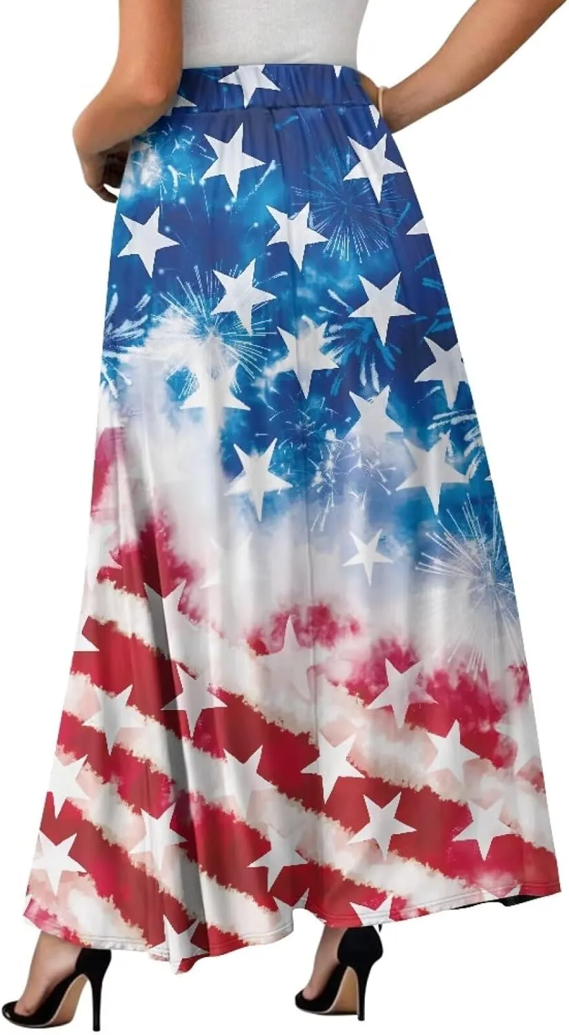 Women's Maxi Skirts Pleated High Waisted Casual Long Skirts Flowy Party Holiday Skirts with Pockets