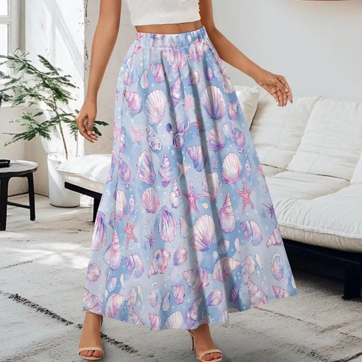 Women's Maxi Skirts Pleated High Waisted Casual Long Skirts Flowy Party Holiday Skirts with Pockets