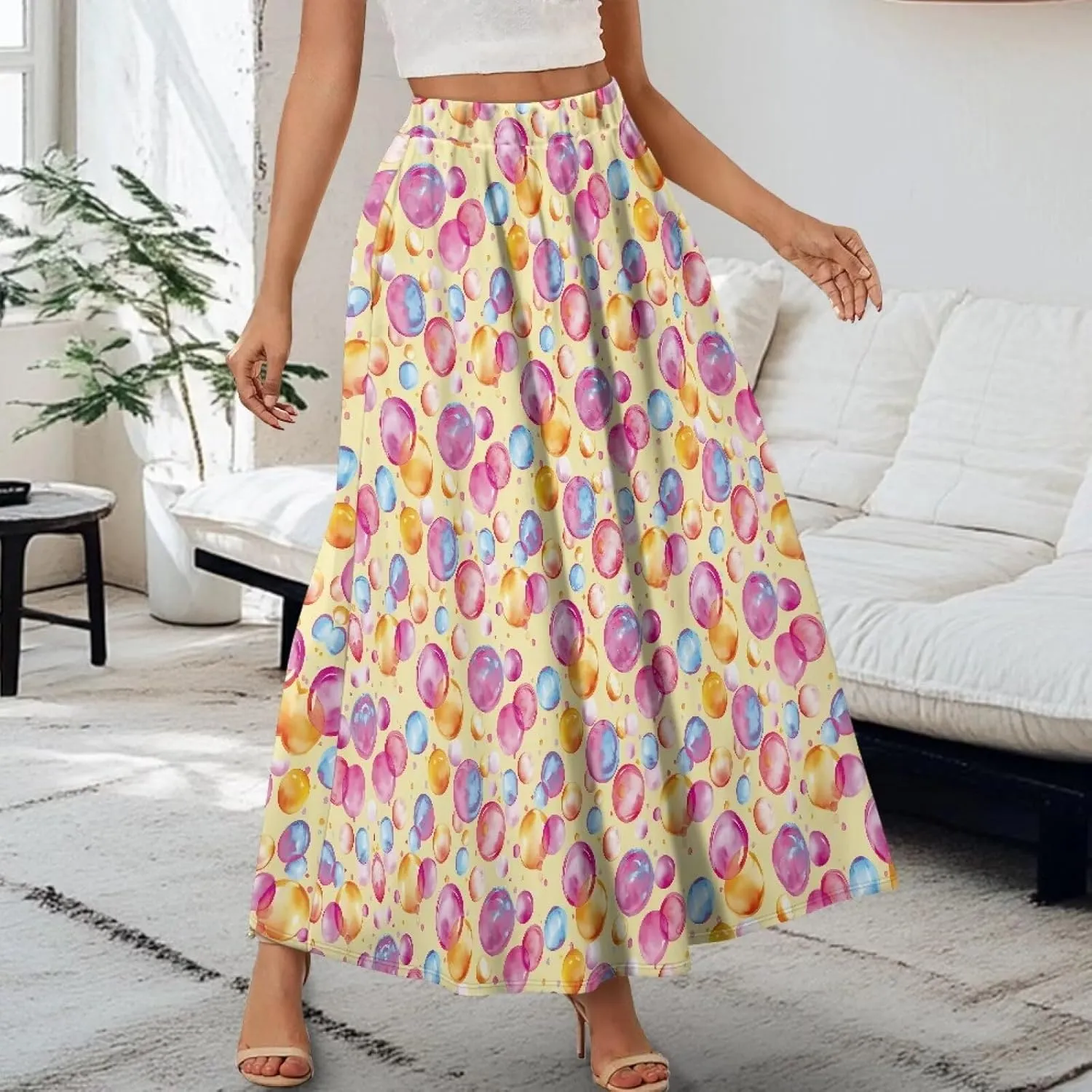 Women's Maxi Skirts Pleated High Waisted Casual Long Skirts Flowy Party Holiday Skirts with Pockets