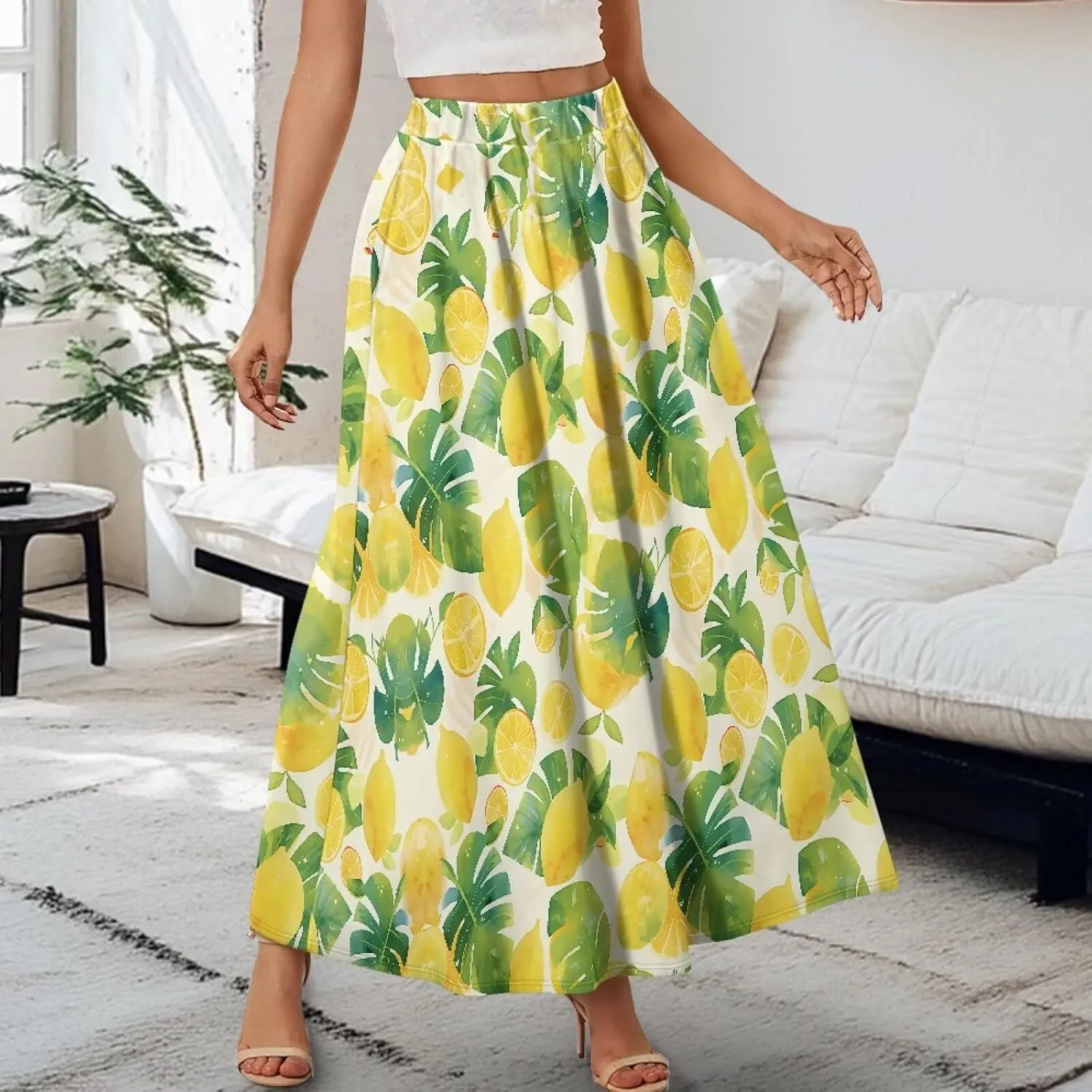 Women's Maxi Skirts Pleated High Waisted Casual Long Skirts Flowy Party Holiday Skirts with Pockets