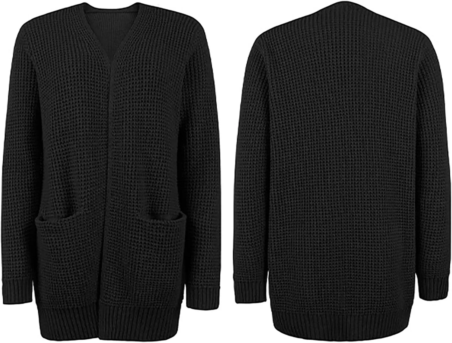 Women's Open Front Cardigan Long Sleeve Sweater Chunky Knit Sweater Loose Solid Color Outerwear Coats with Pockets