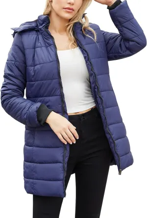 Womens Packable Puffer Coat Trendy Windproof Lightweight Down Jacket 2024 Winter Warm Long Puffer Coat Detachable Hood