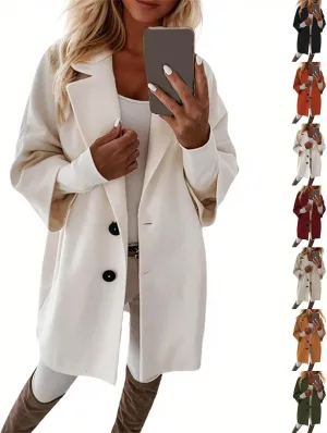 Womens Pea Coats Trendy Lapel Neck 3/4 Sleeve Button Coats Winter Double Breasted Wool Coats with Pockets