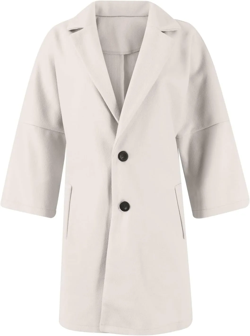 Womens Pea Coats Trendy Lapel Neck 3/4 Sleeve Button Coats Winter Double Breasted Wool Coats with Pockets
