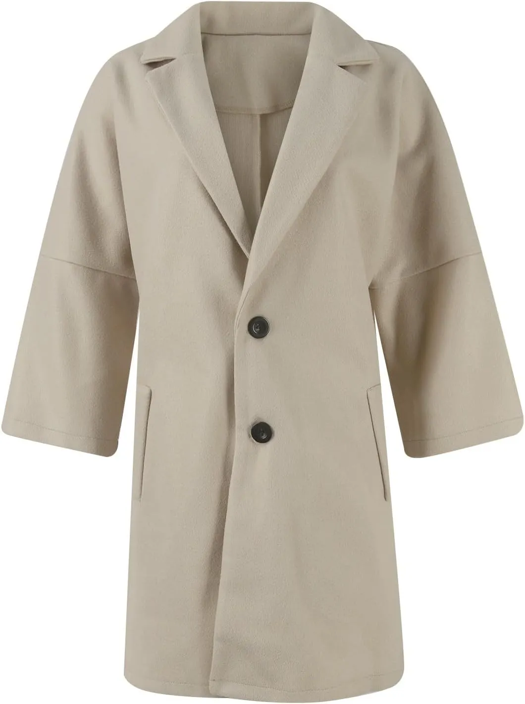 Womens Pea Coats Trendy Lapel Neck 3/4 Sleeve Button Coats Winter Double Breasted Wool Coats with Pockets