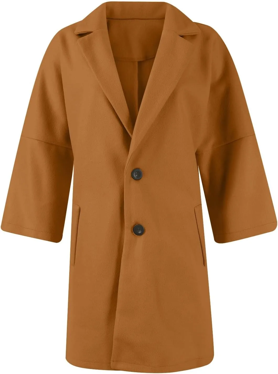 Womens Pea Coats Trendy Lapel Neck 3/4 Sleeve Button Coats Winter Double Breasted Wool Coats with Pockets