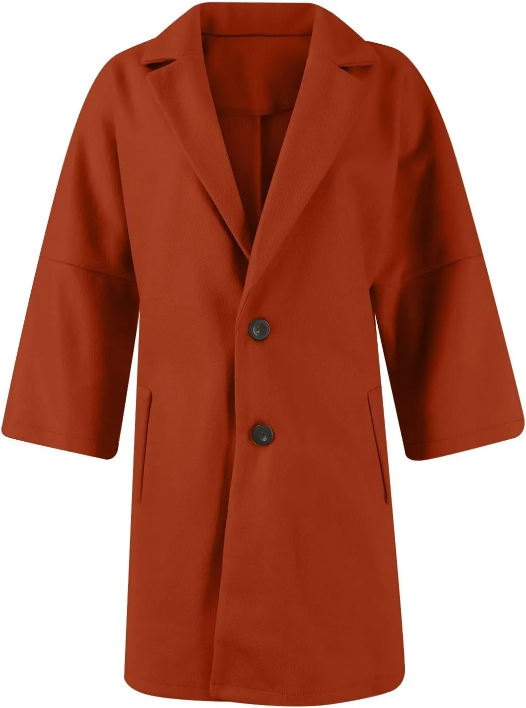 Womens Pea Coats Trendy Lapel Neck 3/4 Sleeve Button Coats Winter Double Breasted Wool Coats with Pockets