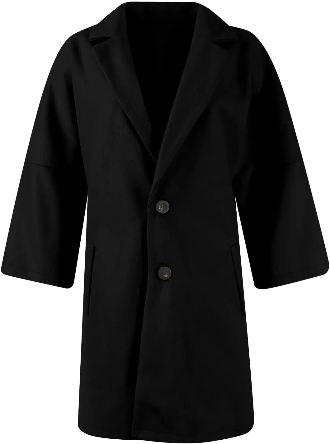 Womens Pea Coats Trendy Lapel Neck 3/4 Sleeve Button Coats Winter Double Breasted Wool Coats with Pockets