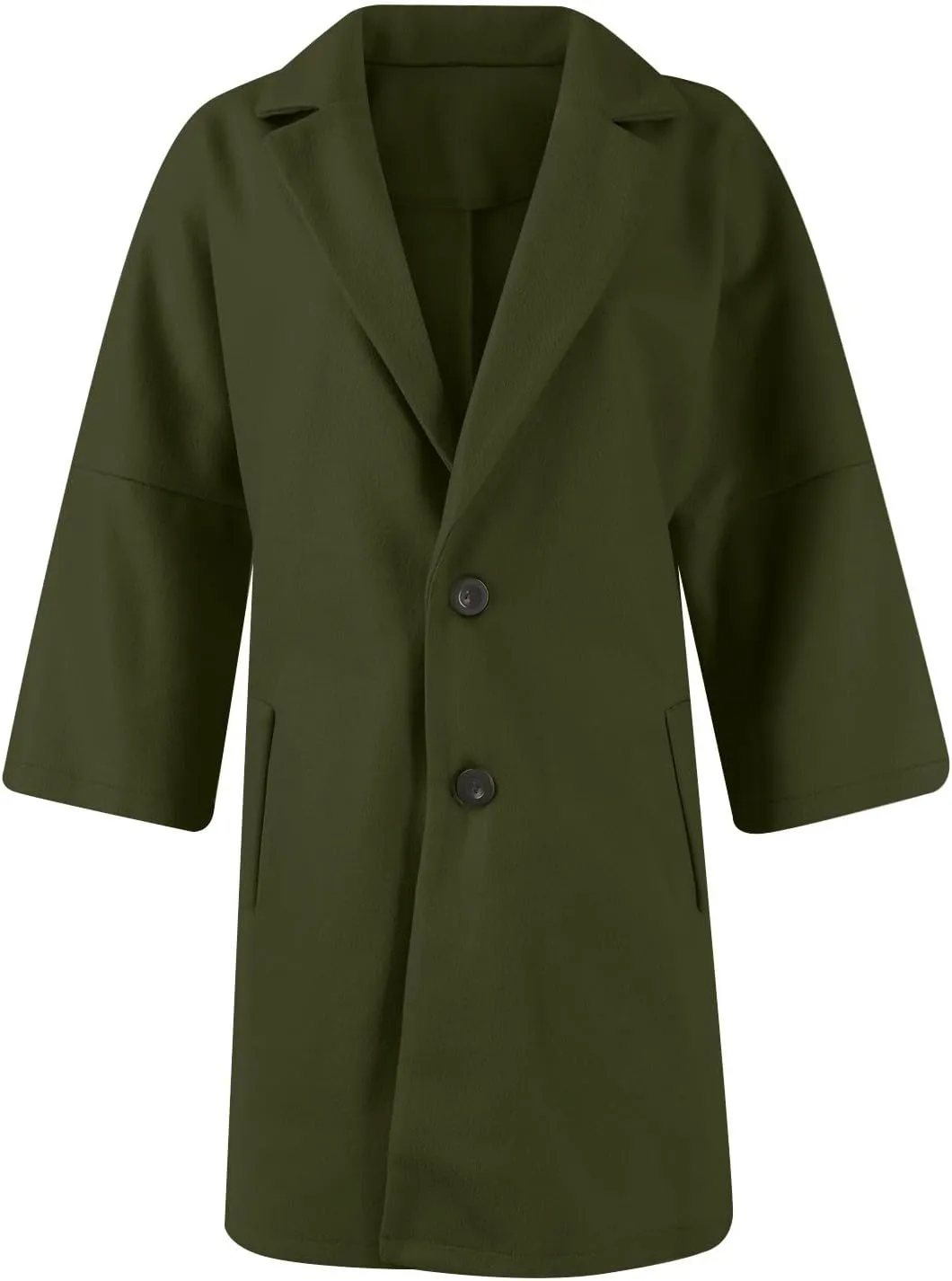 Womens Pea Coats Trendy Lapel Neck 3/4 Sleeve Button Coats Winter Double Breasted Wool Coats with Pockets