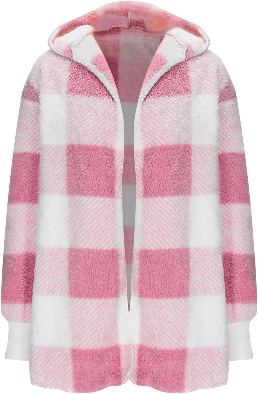 Womens Plaid Fleece Jackets 2025 Casual Sherpa Hooded Plaid Jackets Oversized Long Sleeve Loose Plaid Hoodie Jackets