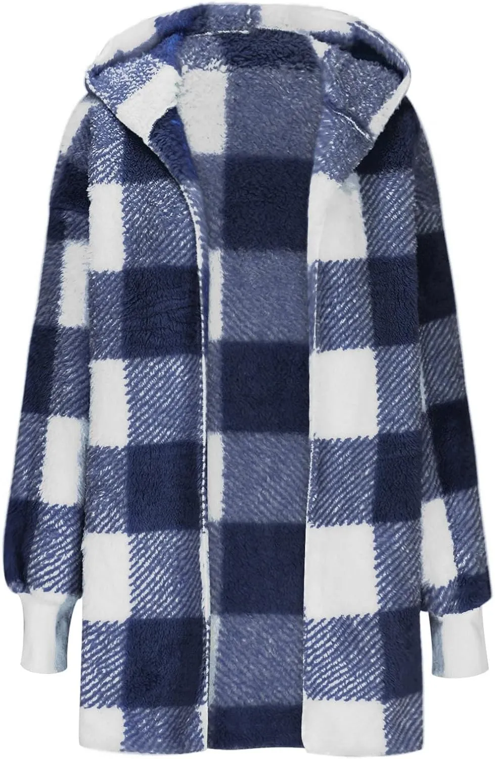 Womens Plaid Fleece Jackets 2025 Casual Sherpa Hooded Plaid Jackets Oversized Long Sleeve Loose Plaid Hoodie Jackets