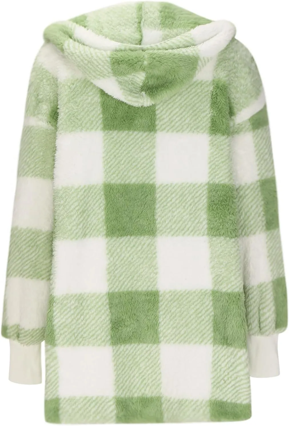 Womens Plaid Fleece Jackets 2025 Casual Sherpa Hooded Plaid Jackets Oversized Long Sleeve Loose Plaid Hoodie Jackets