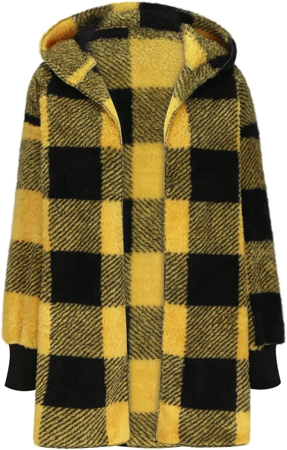 Womens Plaid Fleece Jackets 2025 Casual Sherpa Hooded Plaid Jackets Oversized Long Sleeve Loose Plaid Hoodie Jackets