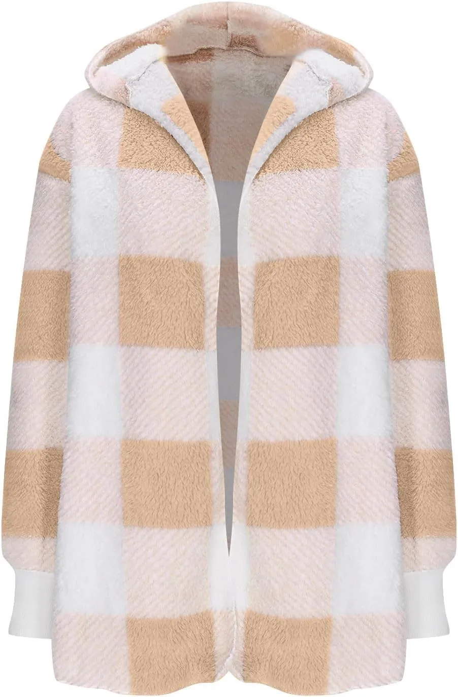 Womens Plaid Fleece Jackets 2025 Casual Sherpa Hooded Plaid Jackets Oversized Long Sleeve Loose Plaid Hoodie Jackets