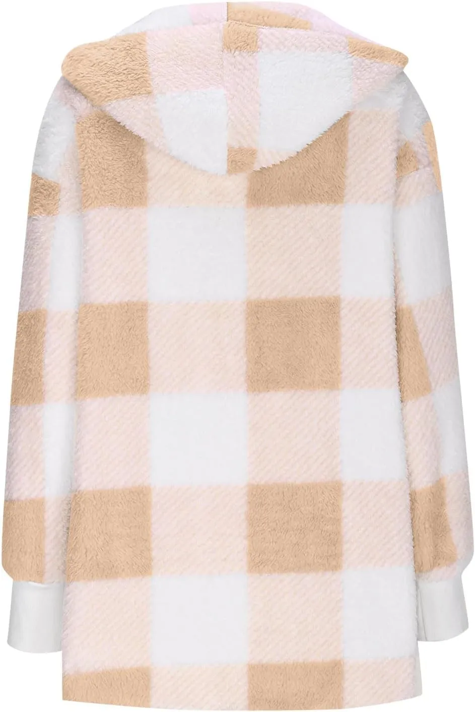 Womens Plaid Fleece Jackets 2025 Casual Sherpa Hooded Plaid Jackets Oversized Long Sleeve Loose Plaid Hoodie Jackets