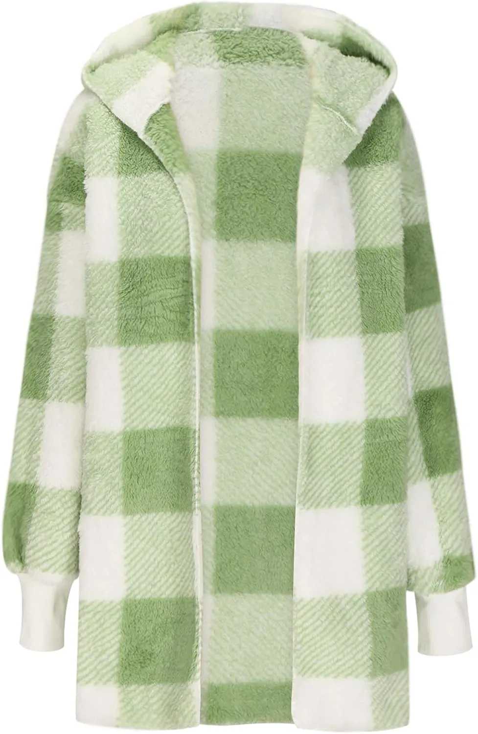 Womens Plaid Fleece Jackets 2025 Casual Sherpa Hooded Plaid Jackets Oversized Long Sleeve Loose Plaid Hoodie Jackets