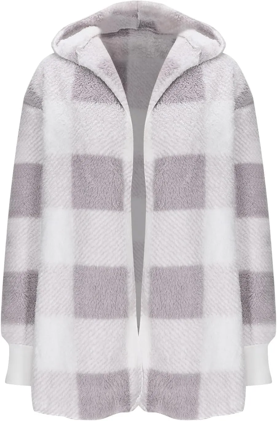 Womens Plaid Fleece Jackets 2025 Casual Sherpa Hooded Plaid Jackets Oversized Long Sleeve Loose Plaid Hoodie Jackets