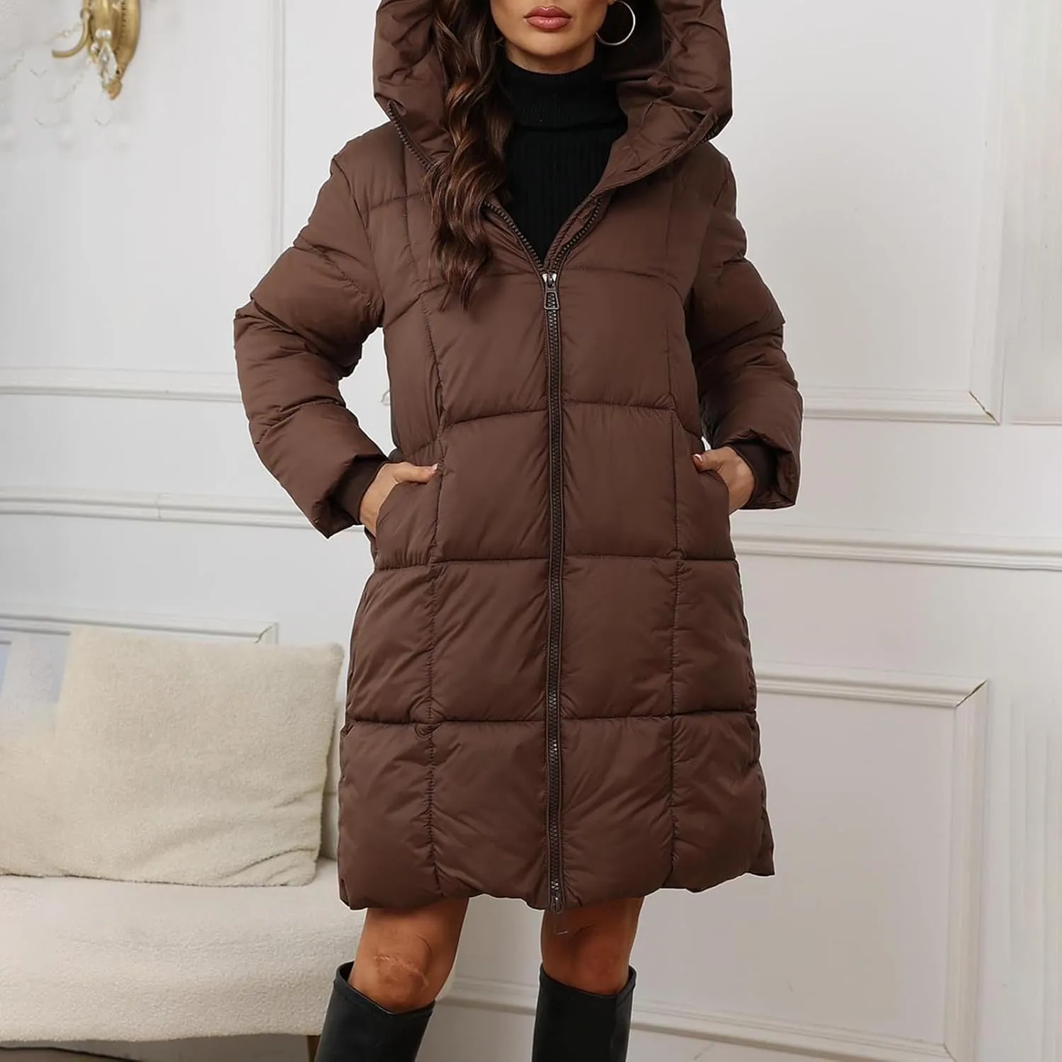 Women's Puffer Parka Jacket Quilted Outerwear Outerwear Jackets Winter Warm Hooded Snow Coats