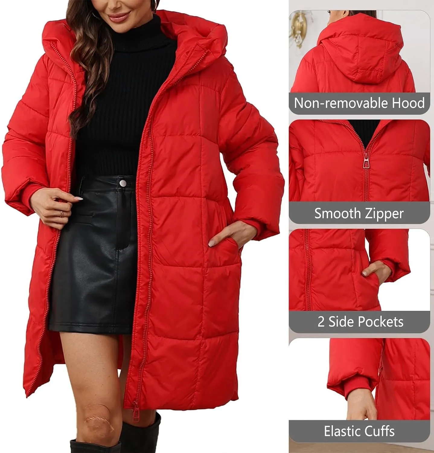 Women's Puffer Parka Jacket Quilted Outerwear Outerwear Jackets Winter Warm Hooded Snow Coats