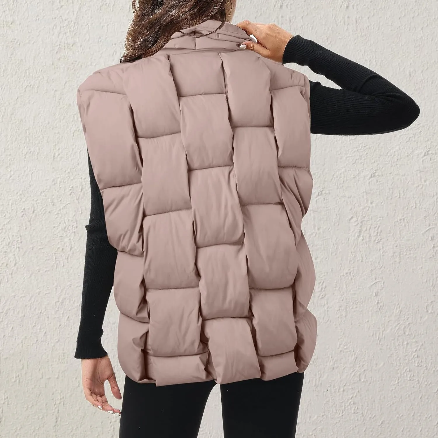 Womens Puffer Vest Oversized Down Jacket Stand Collar Lightweight Warm Winter Coat Sleeveless Zip Up Bubble Outwear