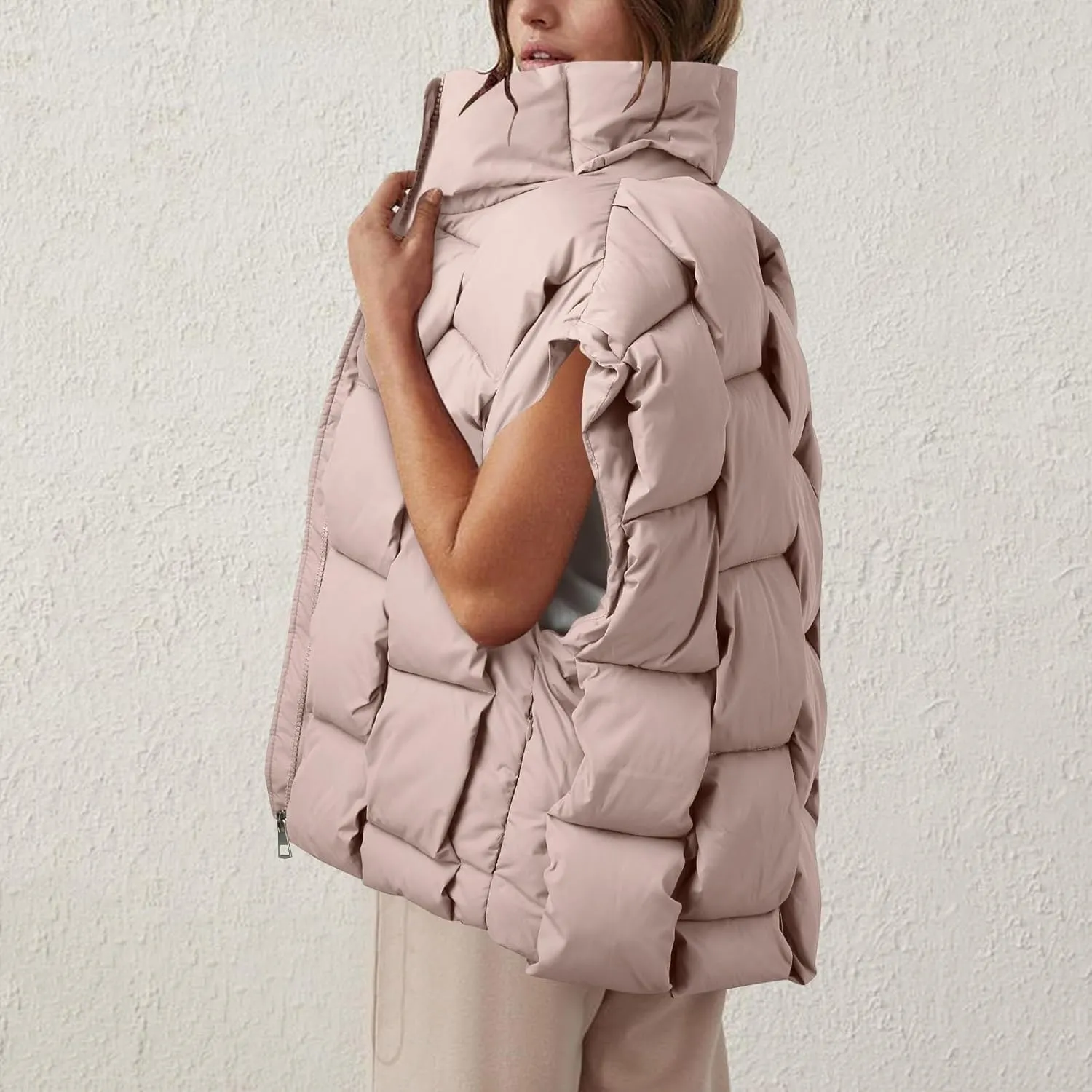 Womens Puffer Vest Oversized Down Jacket Stand Collar Lightweight Warm Winter Coat Sleeveless Zip Up Bubble Outwear