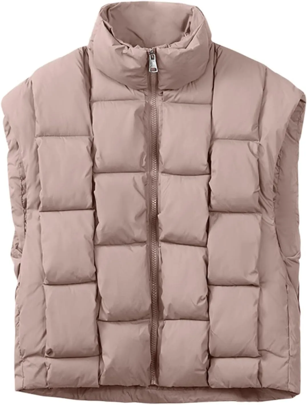 Womens Puffer Vest Oversized Down Jacket Stand Collar Lightweight Warm Winter Coat Sleeveless Zip Up Bubble Outwear