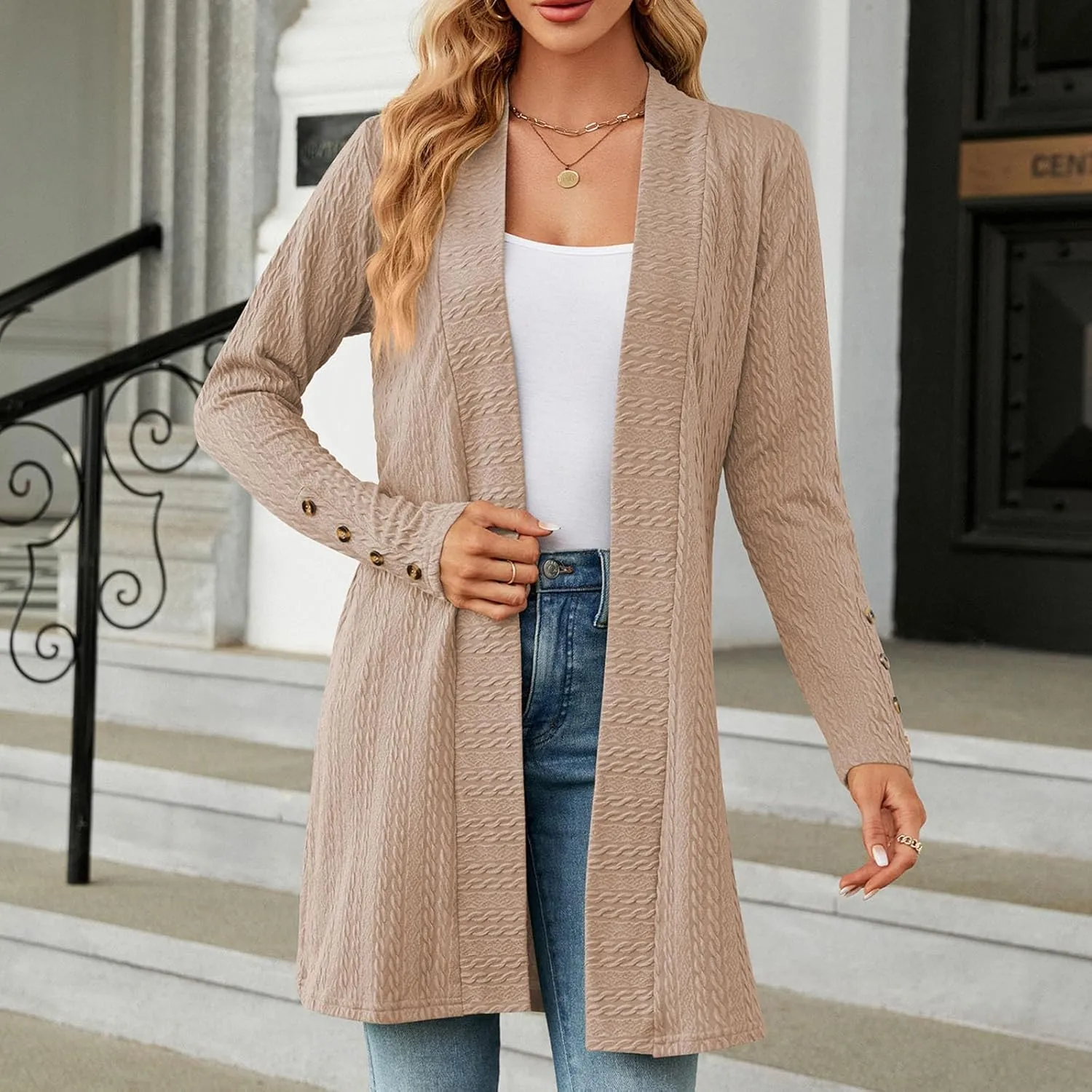 Women's Ribbed Knitted Open Front Cardigan Sweaters Long Sleeve Lightweight Sweater Coat Winter Soft Comfy Sweater