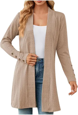 Women's Ribbed Knitted Open Front Cardigan Sweaters Long Sleeve Lightweight Sweater Coat Winter Soft Comfy Sweater