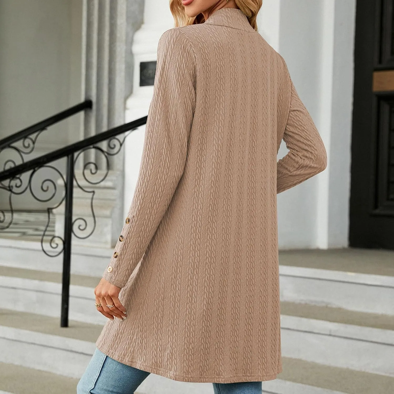 Women's Ribbed Knitted Open Front Cardigan Sweaters Long Sleeve Lightweight Sweater Coat Winter Soft Comfy Sweater