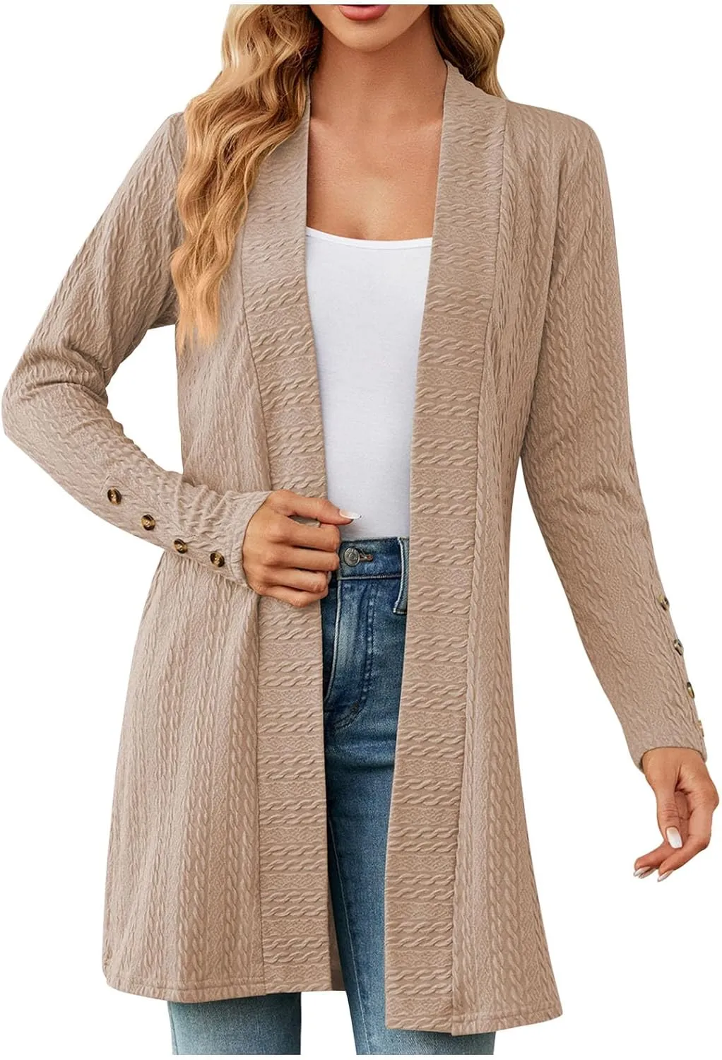 Women's Ribbed Knitted Open Front Cardigan Sweaters Long Sleeve Lightweight Sweater Coat Winter Soft Comfy Sweater