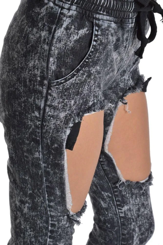 Women's Ripped Knee Skinny Fit Denim Bottoms
