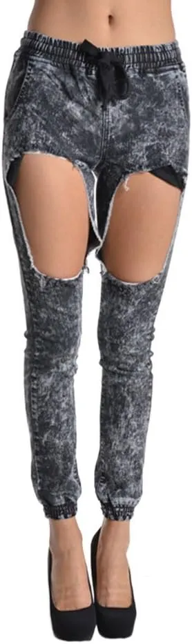 Women's Ripped Knee Skinny Fit Denim Bottoms