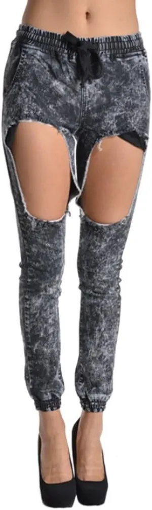 Women's Ripped Knee Skinny Fit Denim Bottoms